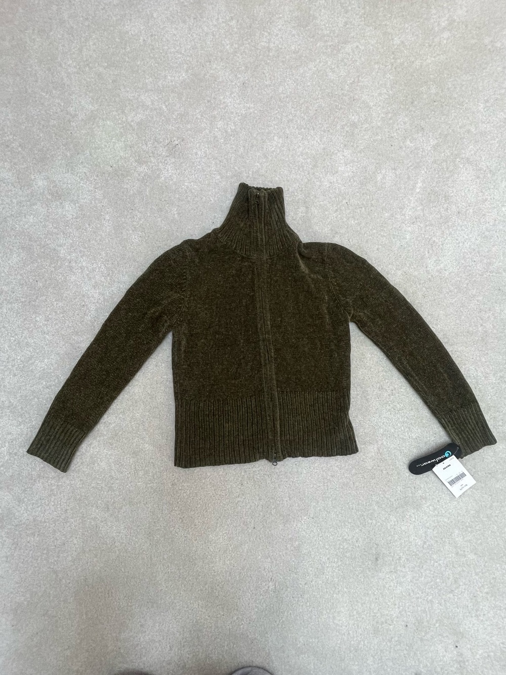 Junior girls  Olive Green Zip-Up Turtleneck Sweater